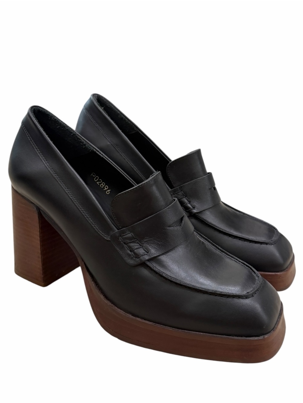 ALOHAS Busy Black Vegan Leather High-Heeled Loafers - Picture 2 of 9